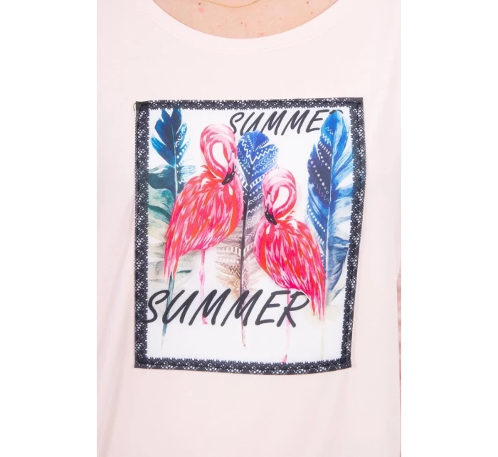 Blúzka s 3D grafikou plameniaka púdrovo ružová