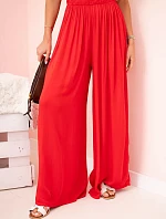 Dámske široké viskózové nohavice s elastickým pásom červené