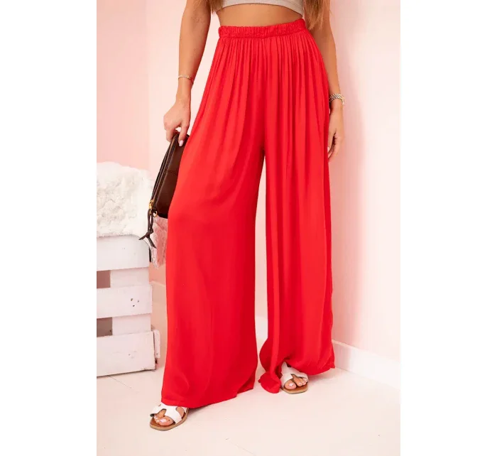 Dámske široké viskózové nohavice s elastickým pásom červené Dámske široké viskózové nohavice s elastickým pásom červené