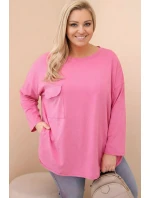 Dámská blůza Plus Size s bavlnou, kapsou a ohrnutým rukávem mátová