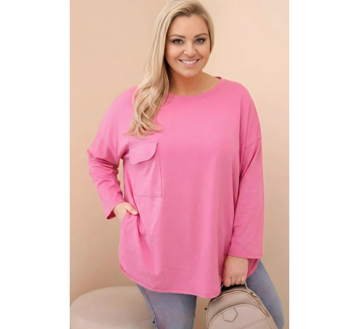 Dámská blůza Plus Size s bavlnou, kapsou a ohrnutým rukávem mátová