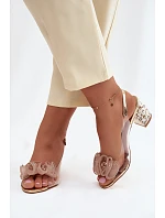 Průhledné sandály na podpatku s krystaly D&A MR61-9012 Zlaté