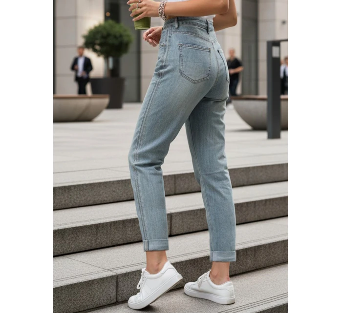 Dámske džínsy s vysokým pásom mom fit svetlomodré FashionStreet UY2909