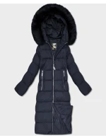 Dámska dlhá zimná bunda s kapucňou tmavomodrá (7688)