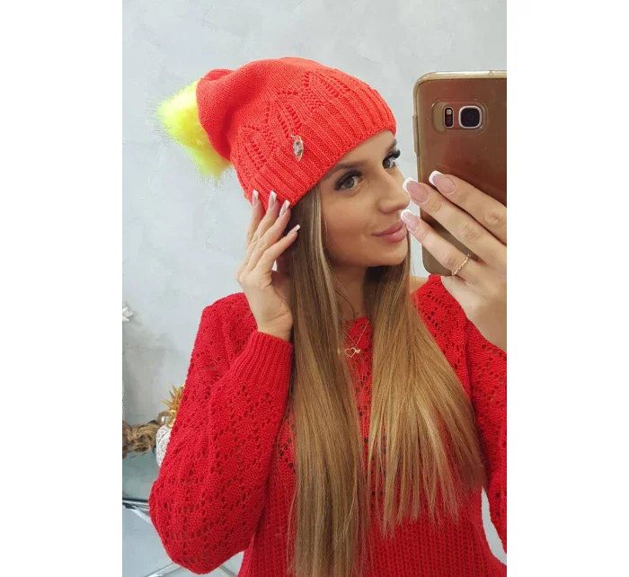 Dámska čiapka s brmbolcom Judyta K347 oranžová