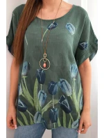 Dámská bavlněná košile s květinovým vzorem tmavé khaki