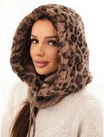 Dámská čepice kapuce model 22385033 leopardí s vázáním fango zelená - K-Fashion