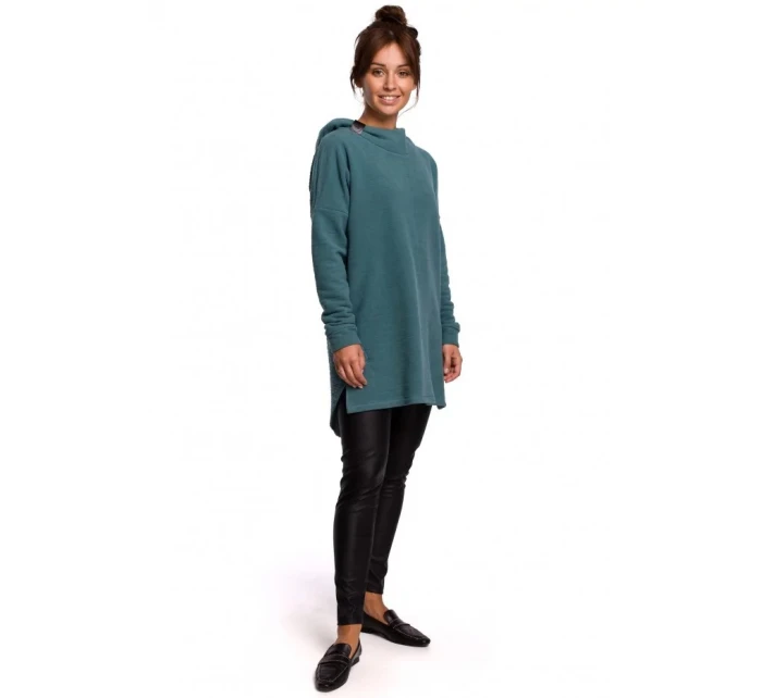 Dámsky pletený sveter so zaobleným lemom B176 tyrkysový - BeWear