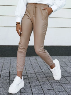 Dámske voskované béžové nohavice BRIAL so šnúrkou FashionStreet UY2152