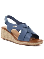 Sergio Leone SK297 dámske kožené sandále na platforme v tmavomodrej farbe