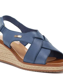 Sergio Leone SK297 dámske kožené sandále na platforme v tmavomodrej farbe