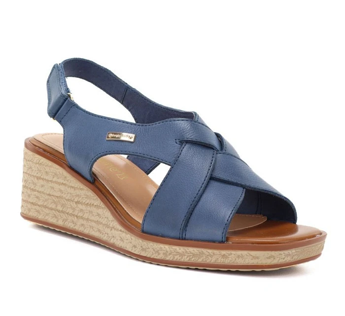 Sergio Leone SK297 dámske kožené sandále na platforme v tmavomodrej farbe