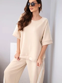 Dámska maslová viskózna mikina a nohavice s tienidlami béžová