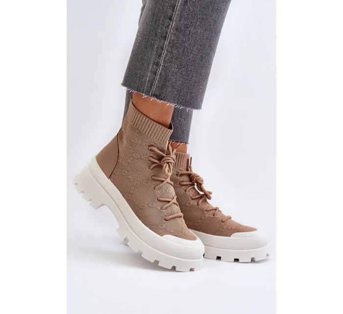 Damskie Skarpetkowe Wsuwane Botki Brązowe Solime Damskie Skarpetkowe Wsuwane Botki Brązowe Solime