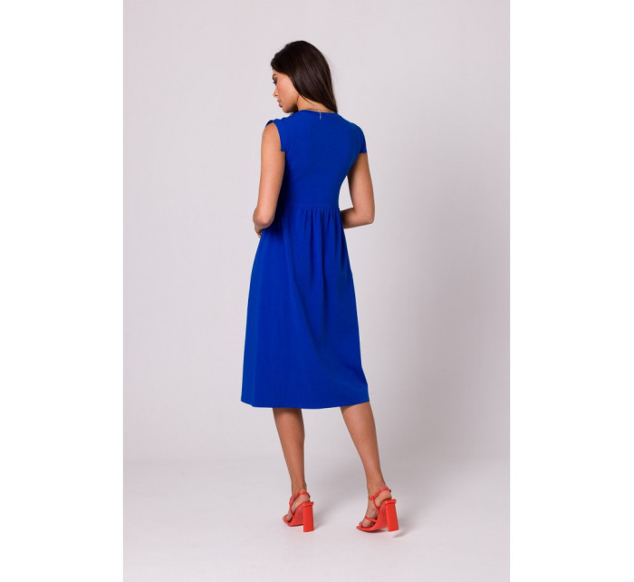 B262 Bavlněné šaty s vysokým pasem - královská modř