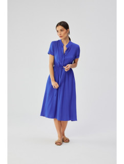 S366 Viskózové šaty so šnúrkou v páse - modré