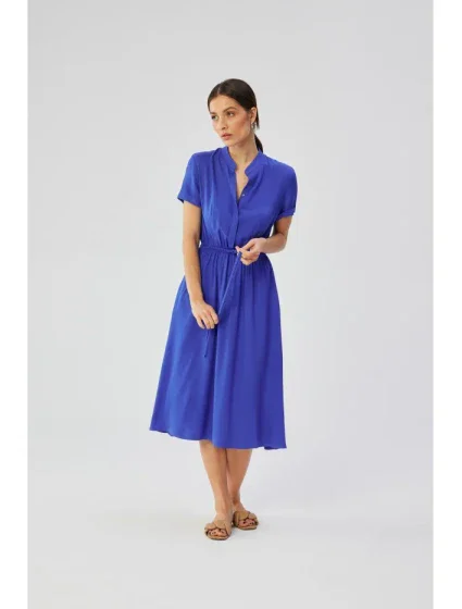 model 19647487 Viskózové šaty se šňůrkou v pase modré - STYLOVE model 19647487 Viskózové šaty se šňůrkou v pase modré - STYLOVE