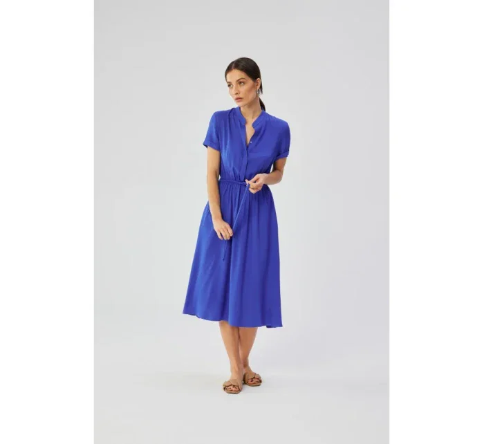 model 19647487 Viskózové šaty se šňůrkou v pase modré - STYLOVE model 19647487 Viskózové šaty se šňůrkou v pase modré - STYLOVE