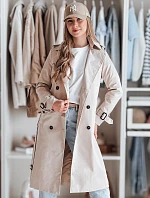 Dámsky dlhý kabát s opaskom SLIMFOTA light beige FashionStreet NY0745