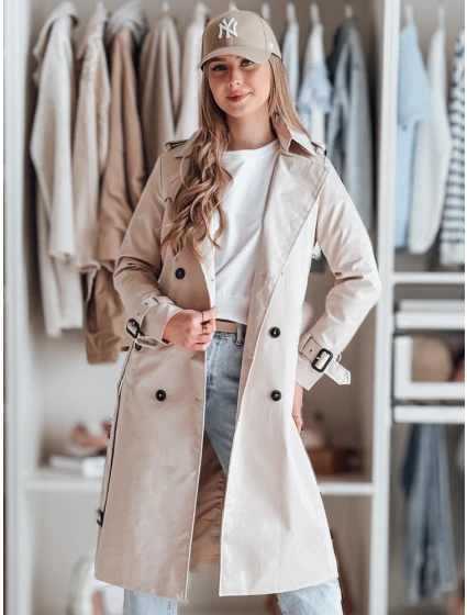 Dámský dlouhý kabát s páskem bílý Dstreet model 21986640 - FashionStreet