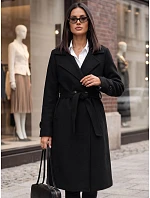 Dlhý dámsky dvojradový kabát s opaskom, čierny, FashionStreet NY0806