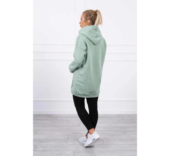 Mikina s kapucňou a nášivkami tmavo mätová