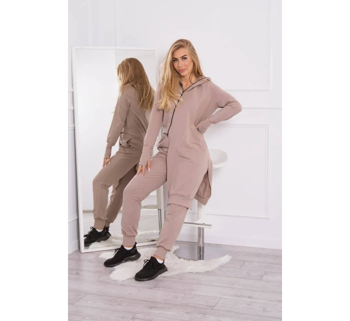 Mikinová súprava s dlhšou stranou tmavo béžová