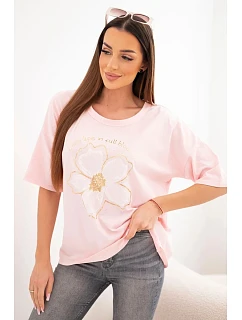 Dámska bavlnená blúzka oversize s kvetinovou potlačou candy pink