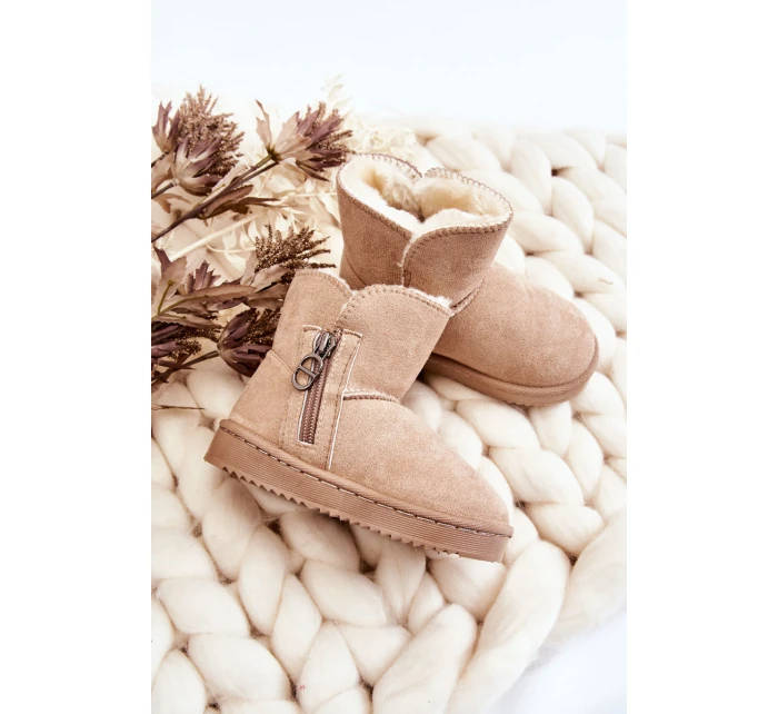 Dziecięce Wsuwane Ocieplane Botki Śniegowce Beżowe Catellie Dziecięce Wsuwane Ocieplane Botki Śniegowce Beżowe Catellie