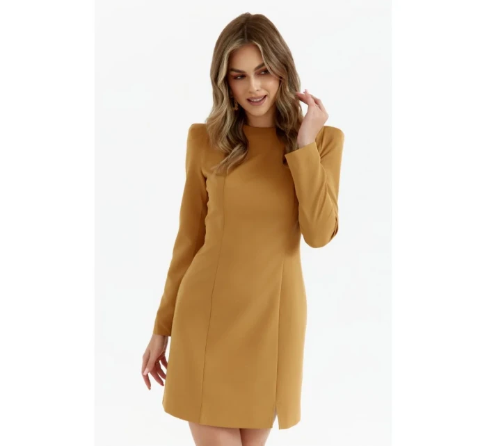 M755 Šaty s modelovacím prešívaním - škorica