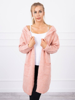 Obyčajný sveter s kapucňou a vreckami púdrovo ružový