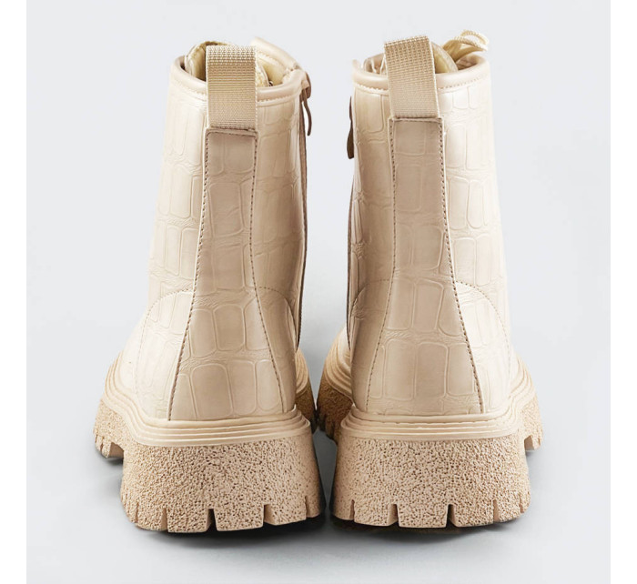 Béžové dámske šnurovacie topánky "krokodíl" (A9897)