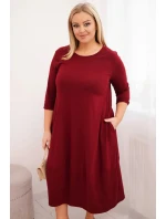 Dámská bavlněná sukně Plus Size s ohrnovacími rukávy a kapsami bordová