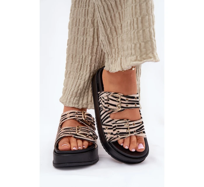 Klapki Damskie Z Klamrami Na Platformie Zebra Nilatha
