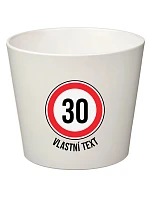 Biely keramický kvetináč – dopravná značka s motívom narodenín – veľký Biely keramický kvetináč – dopravná značka s motívom narodenín – veľký