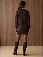 Dámske mini šaty v štýle svetra s rolákom, hnedé, FashionStreet MY2603