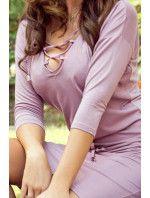 JANET - Dámske šaty v púdrovo ružovej farbe sa šněrovaným výstrihom 230-5