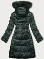 Tmavo zelená dámska zimná bunda s opaskom S'west (B8195-10)