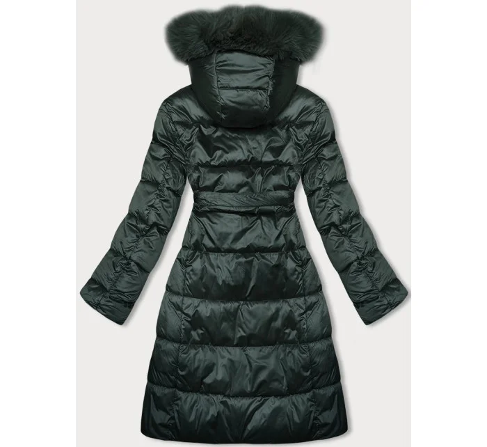 Tmavo zelená dámska zimná bunda s opaskom S'west (B8195-10)