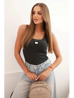 Dámske pruhované tielko s ozdobnou aplikáciou grafitové zvýraznenie