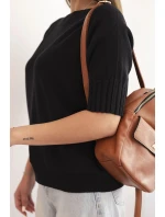 Dámsky viskózový sveter s krátkymi rukávmi čierny