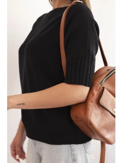 Dámsky viskózový sveter s krátkymi rukávmi čierny