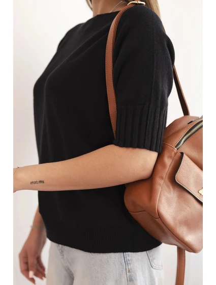 Dámsky viskózový sveter s krátkymi rukávmi čierny