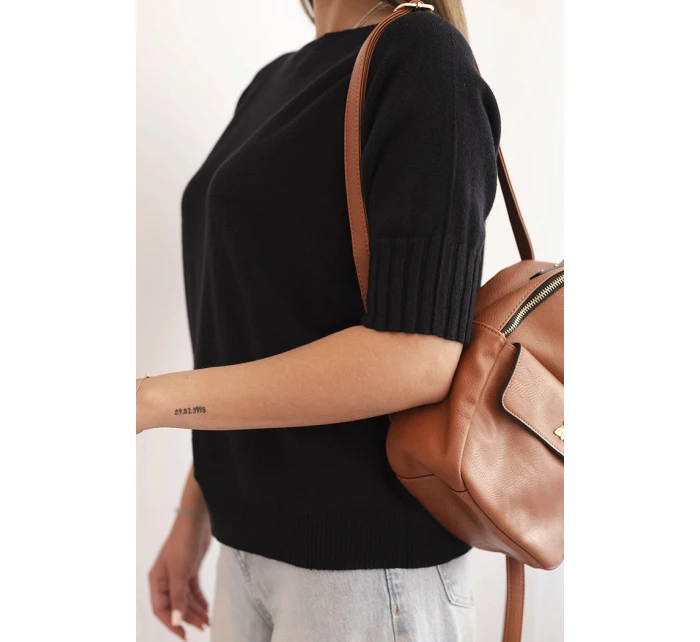 Dámsky viskózový sveter s krátkymi rukávmi čierny