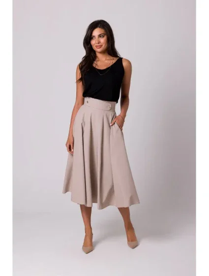B265 Sukňa s vysokým pásom - béžová