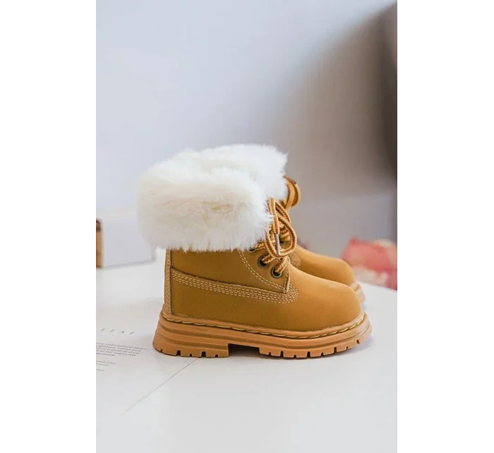 Dětské boty Trappers na zip s kožešinou Camel Gerande