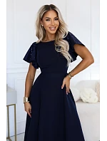 Elegantní s se střihem a rukávy – tmavě modré model 22545412 - numoco Elegantní s se střihem a rukávy – tmavě modré model 22545412 - numoco