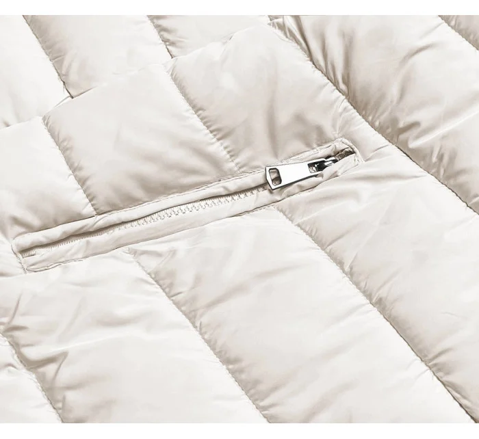 Dámska obojstranná zimná bunda tmavomodrá a béžová (2M-21508)