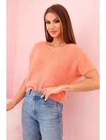Dámský svetr z měkkého materiálu s výstřihem do V a krátkým rukávem model 21291595 - K-Fashion