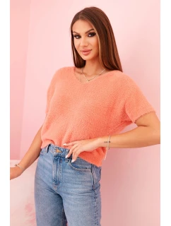 Dámský svetr z měkkého materiálu s výstřihem do V a krátkým rukávem model 21291595 - K-Fashion